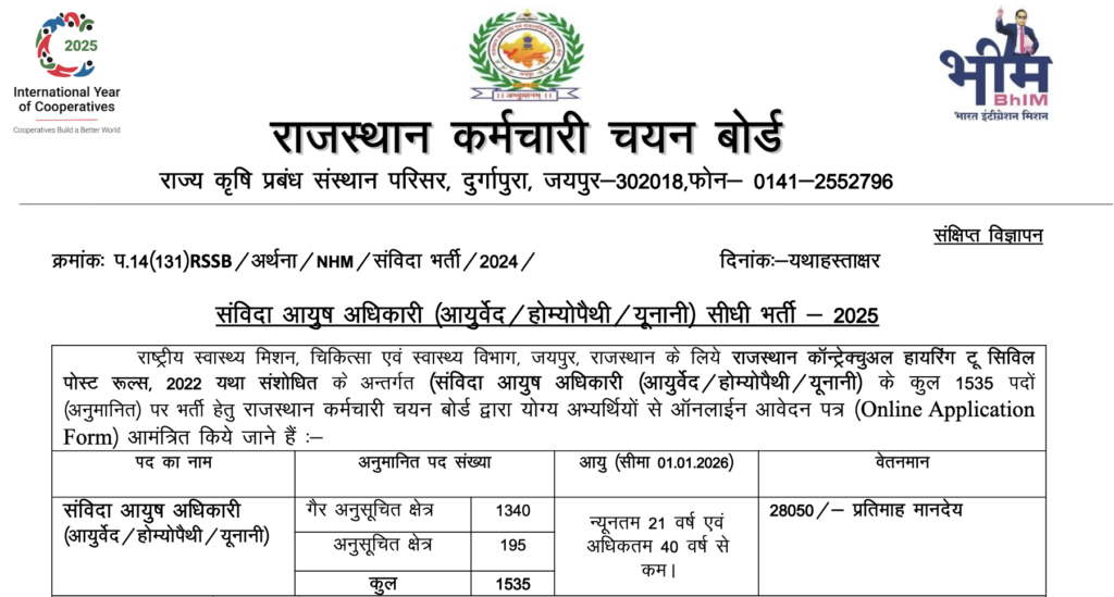 RSSB Aayush Officer Recruitment 2025